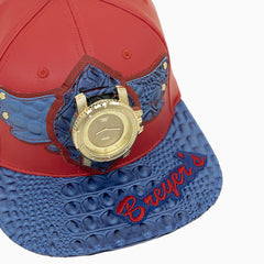 Breyer's Branded Buck 50 Real Leather Red Navy Blue Fusion Swag Watch Hat