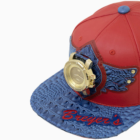 Breyer's Branded Buck 50 Real Leather Red Navy Blue Fusion Swag Watch Hat