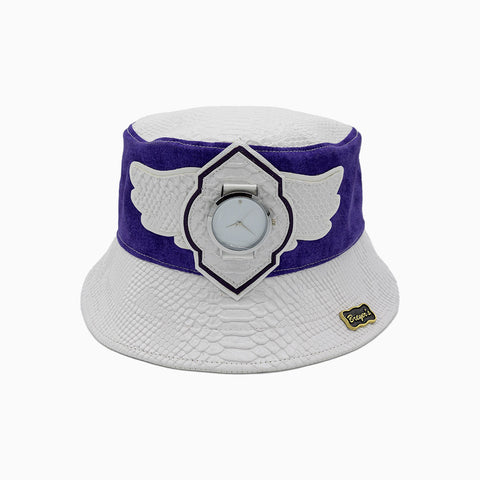 Breyer’s Buck 50 White Purple Combo Street-Smart Bucket Hat with Leather Visor