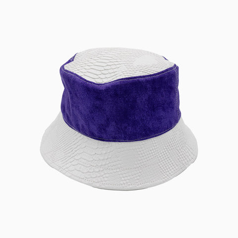 Breyer’s Buck 50 White Purple Combo Street-Smart Bucket Hat with Leather Visor