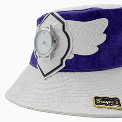 Breyer’s Buck 50 White Purple Combo Street-Smart Bucket Hat with Leather Visor